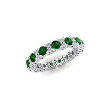 Emerald Round 3.00mm Eternity Band Ring With Round Accents Rhodium Plated