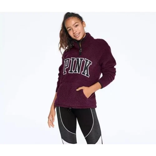 UNDERCOVER Victoria's Secret ROSA Giacca Pullover Donna Sherpa Quarto Zip Piccolo