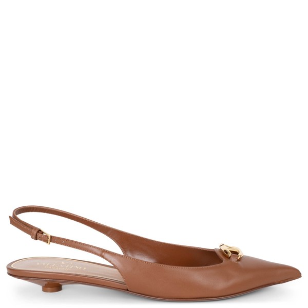 73384 Original Valentino Braun Leder 2024 MOON VLOGO Slingback Flats Schuhe 39
