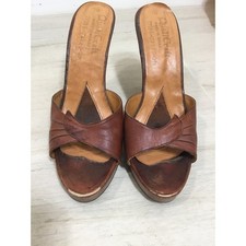 QualiCraft Vintage 1970s Brown Leather High Heel Slides Brazil Platform Sandals