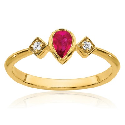14K massiver Gelbgold Birne Rubin Diamant Ring
