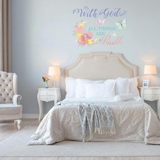 with God All Things are Possible Flower Butterfly Wall Decor Decal 20.8 x 15.7 '