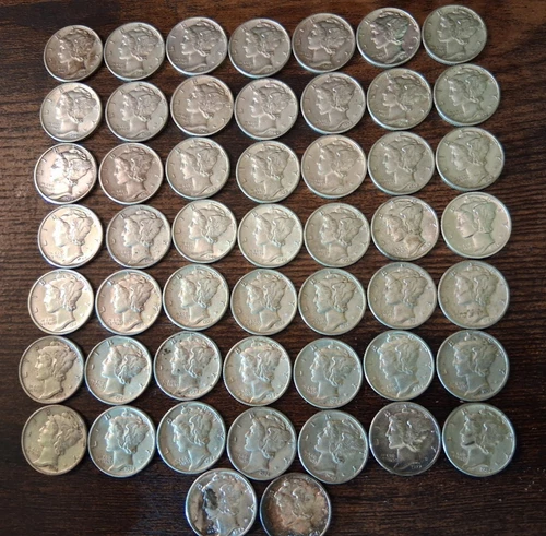Roll of 51+ Mercury Silver Dimes 1936 - 1944PDS - AU / Uncirculated  w/BU 52pcs