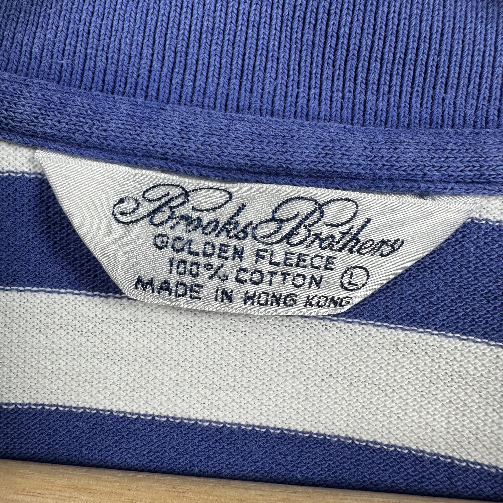 Brooks Brothers Polo Shirt Mens Large Blue White Stripe Golden Fleece Cotton thumbnail 4