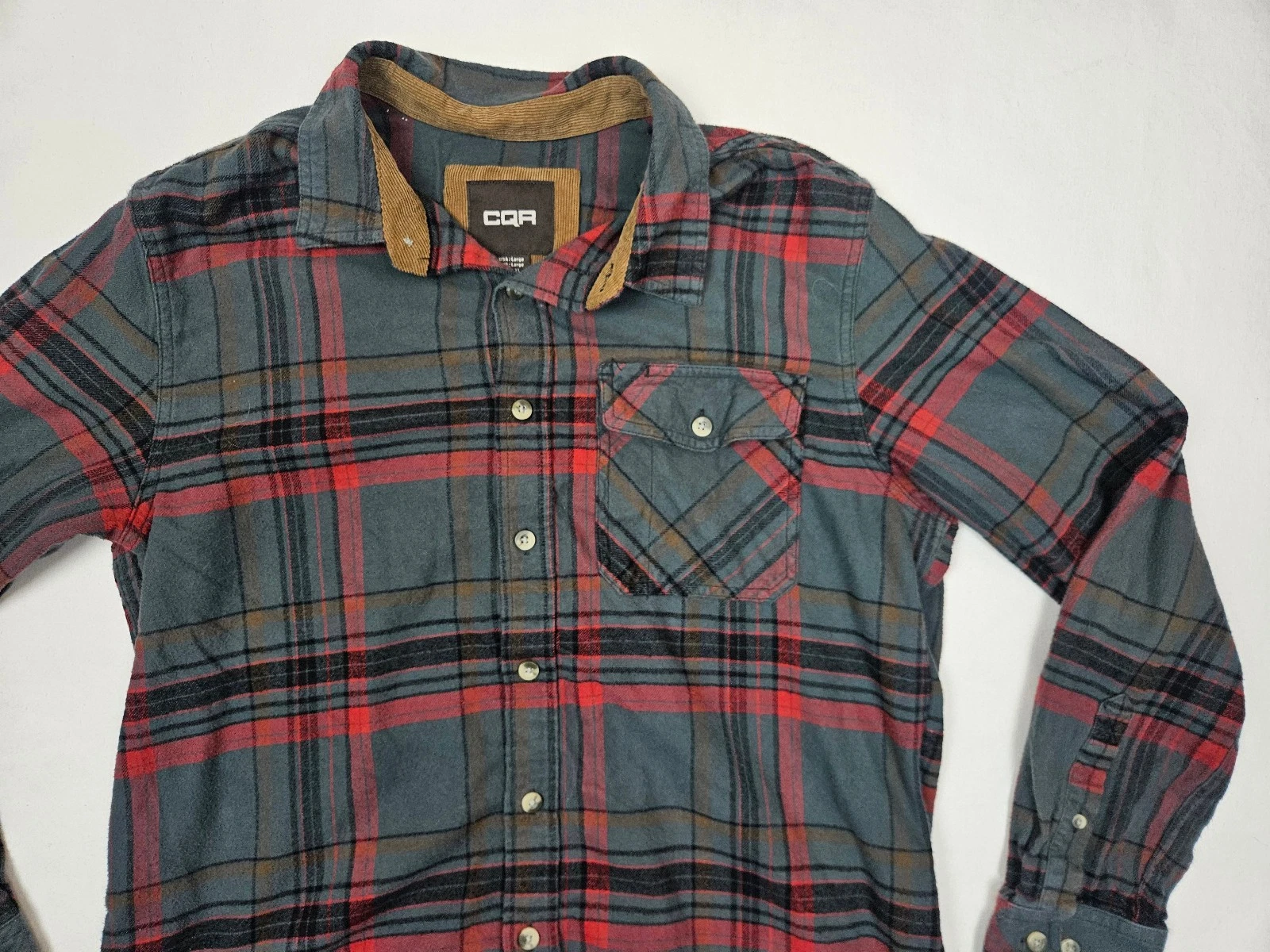 CQR Shirt Mens Large Plaid Flannel Outdoor Hiking Utility Gorpcore Long Sleeve