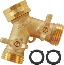 Garden Hose Splitter 2 Way Heavy Duty, Outdoor Faucet Splitter Solid Brass Spi