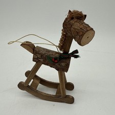 Vintage Rocking Horse Real Wood Log Christmas Ornament