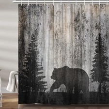 Rustic Cabin Bear Shower Curtain for Bathroom, 72"W x 72"L Pack of 1 Black