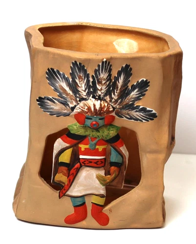 Hopi Morning Singer Kachina Ceramic Clay Paper Bag Votive Holder