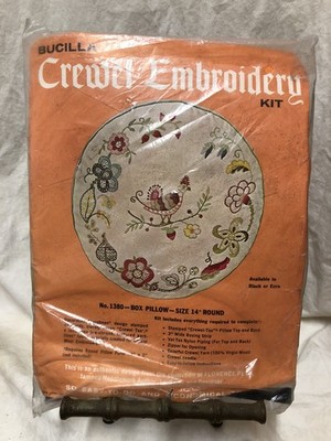 Vintage BUCILLA Florence Peto Jacobean Floral Crewel Embroidery Box Pillow Kit