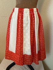 Vintage Red  White Patchwork Skirt Cottagecore Lace Panel A-line Boho Prairie