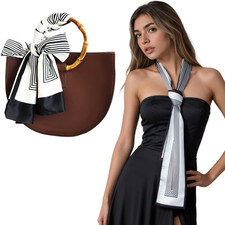 Silk-Like Scarf for Purses, Bags Hair - Soft Neck Head Black and White