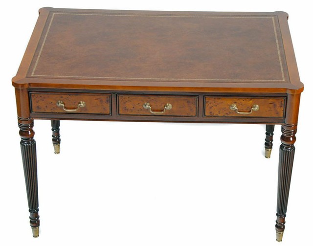Le Petite Bureau Plat Mahogany Wood Writing Desk With Burl Accents