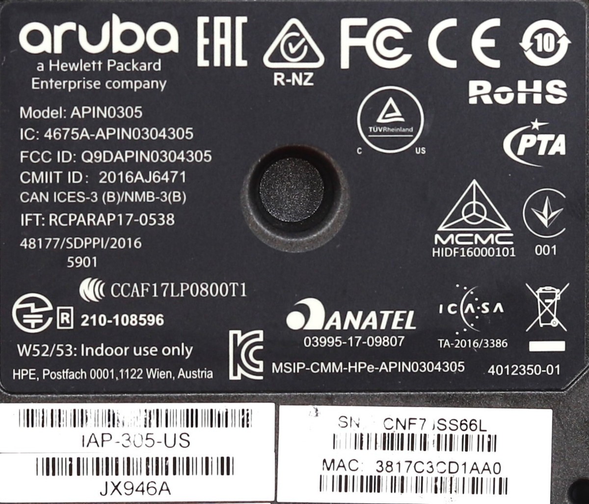 Aruba APIN0305 Dual-Band Wireless Access Point P/N: IAP-305-US