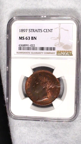 1897 STRAITS SETTLEMENT CENT NGC MS63 BN UNCIRCULATED 1C Coin PRICED TO SELL NOW