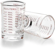 2 PACK Measuring Cup Shot Glass 3 Ounce/90Ml Liquid Heavy Glass Red Scale