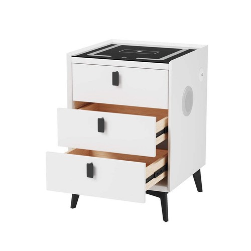 Oikiture Smart Bedside Table Wireless Charging LED 3 Drawers White - Picture 4 of 8
