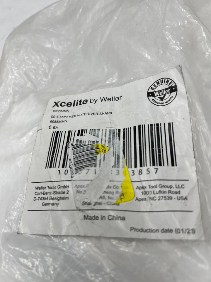 (Pack of 6) Weller Xcelite Hex Nutdriver Shank 9955MMN 5.5mm Series 99 Metric - Image 4 of 4