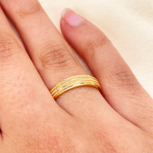 22ct Yellow Gold High Polished & Triple Row Textured Women's Wedding Band 4mm - Picture 8 of 10