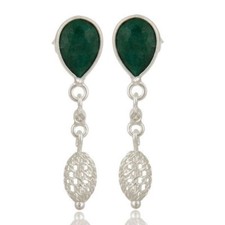 Girls Filigree Green Corundum Earrings Solid 925 Silver Gemstone Jewelry