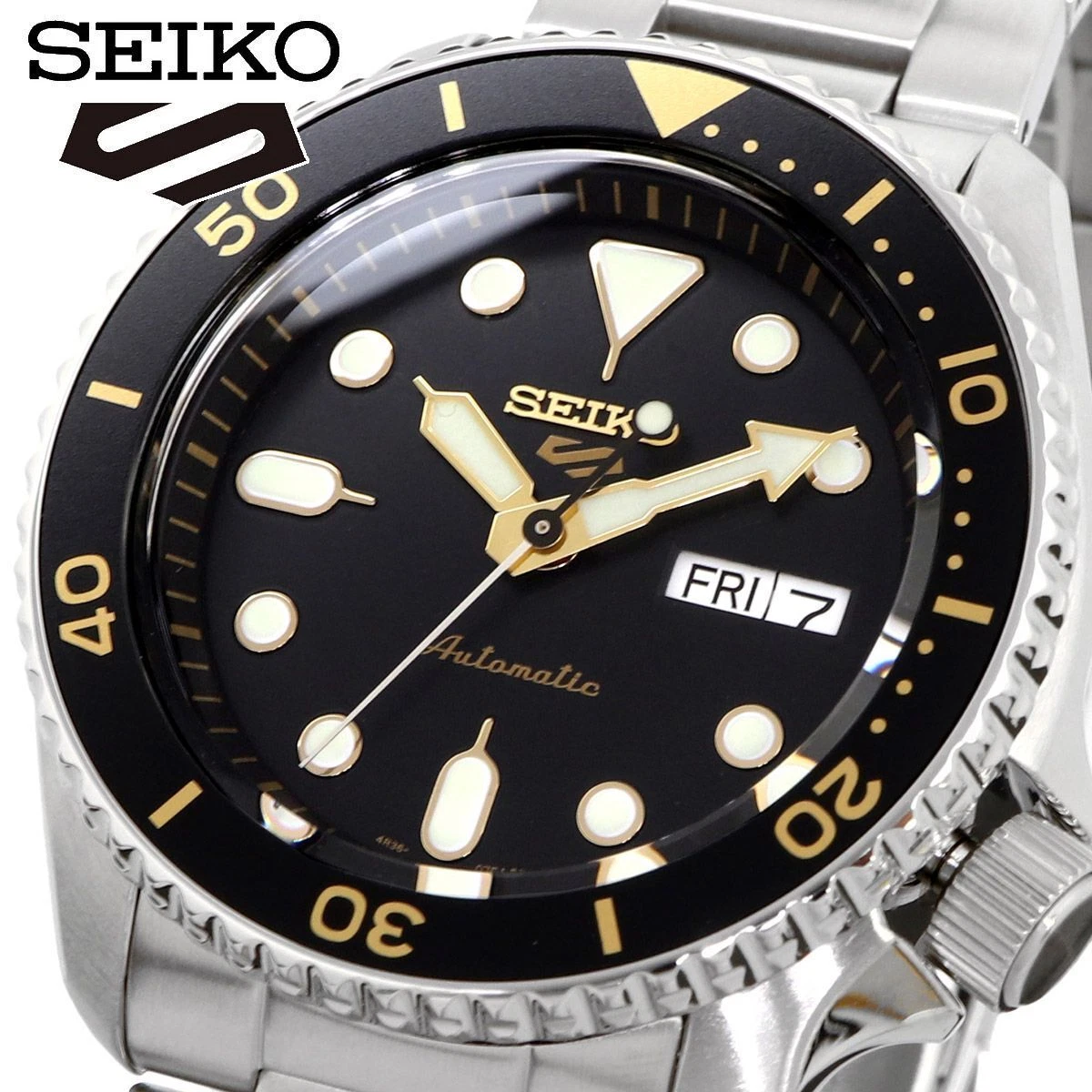 Seiko 5 Sports SRPD57K1 Day Date St. Steel 10 Bar Automatic Mens