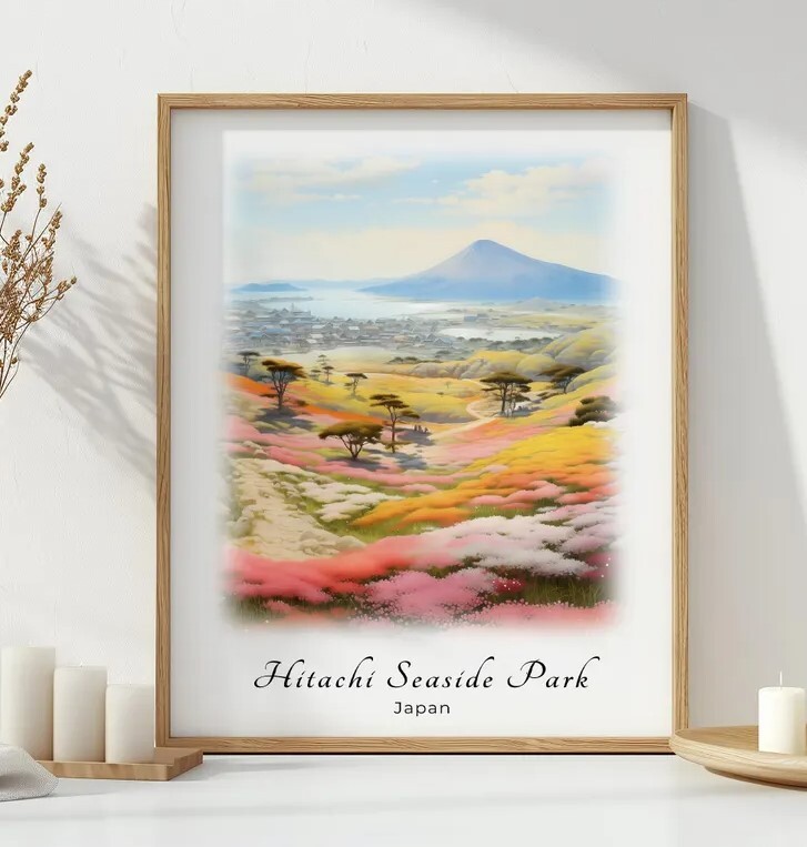 Hitachi Seaside Park Watercolor Poster Travel Art Print