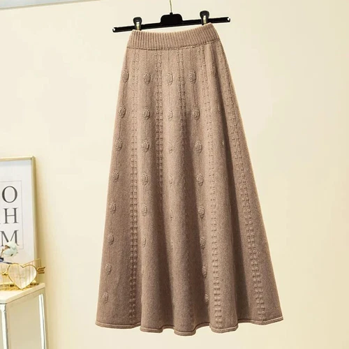 Strick Lange Röcke Damen Elastisch Elegant Einfarbig Hohe Taille Rock Chic - Bild 10 von 21