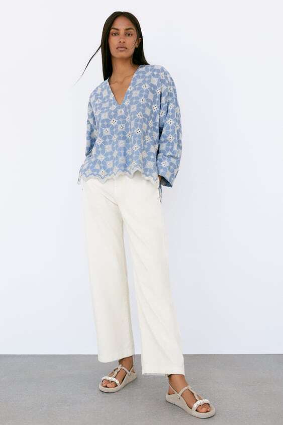 Zara blue embroidered blouse Clearance