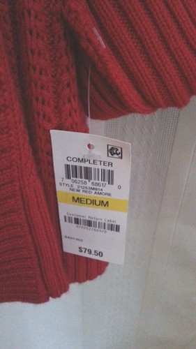 CHARTER CLUB Bright Red Open-Front Shawl Lapel Mixed Knit Cardigan Size M NWT - Picture 4 of 5