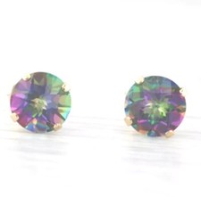 14k Yellow Gold 2ctw Mystic Topaz Earrings Stud Round Solitaire posts 6mm .85gr