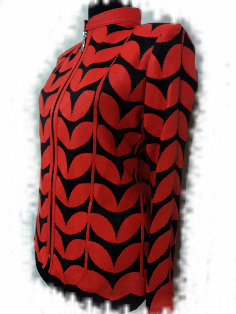 Flower Pattern Black Leather Coat Woman Jacket Leaf Design Zipper Short Tulle D1 - Picture 54 of 125