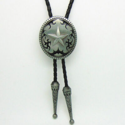 Western Cowboy Bolo Tie Black Stone Obsidian Rodeo Dance