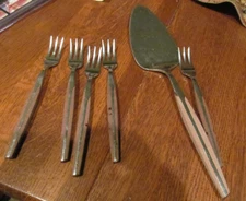 *Eldan ELD2 BROWN Stainless Japan Glossy MCM Flatware5 COCKTAIL FORK & PIE SERV