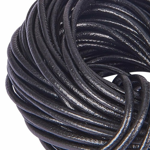 10m Black 3mm Round Leather Necklace Cords for Bracelet Neckacle Jewelry Making - Picture 2 of 7