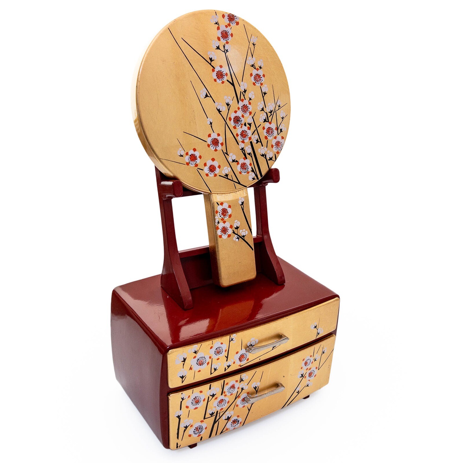 Espejo doble dorado de colección geisha japonesa Awase-Kagami y tocador de maquillaje: 24 de marzo-a