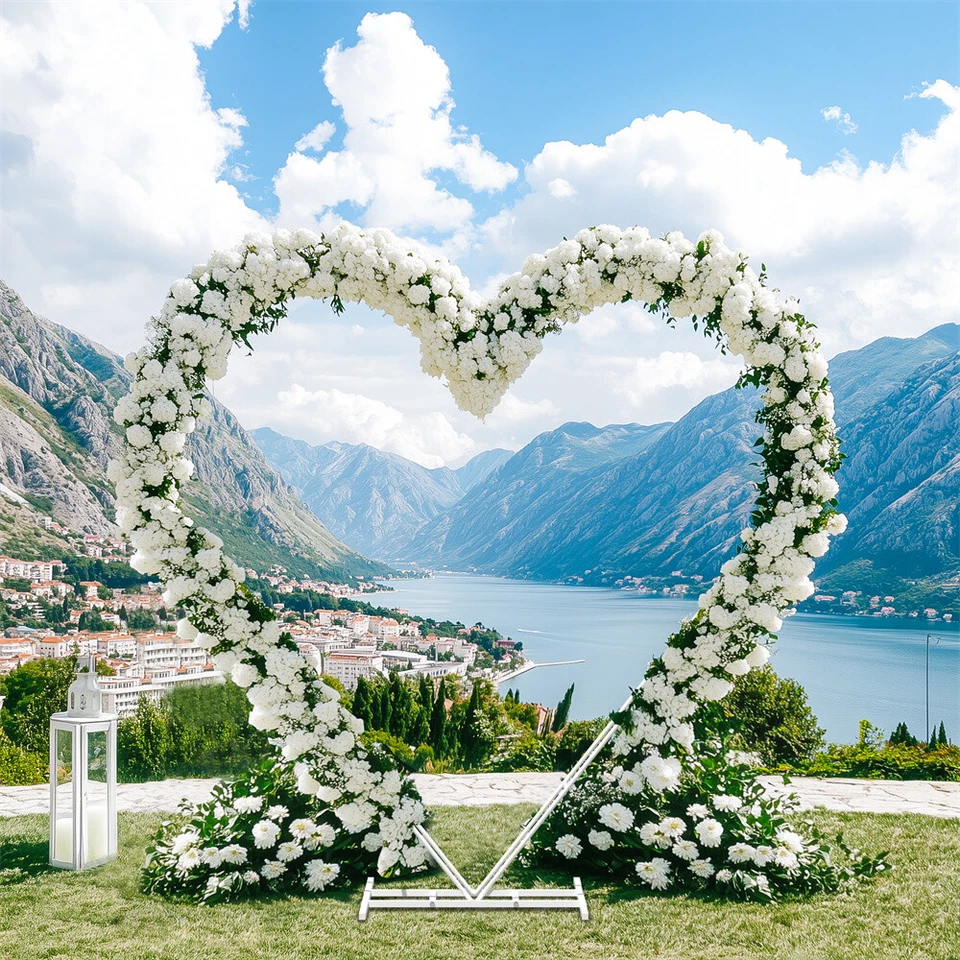 Arco de boda de corazón resistente doble soporte flor globo telón de fondo soporte decoración Foto 3 de 4