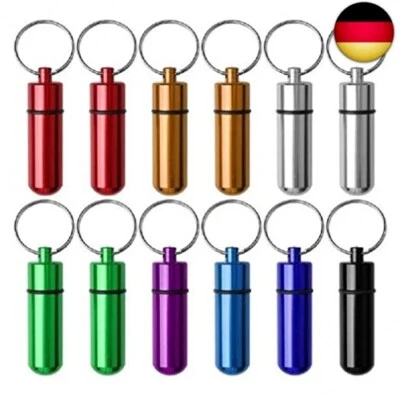 HUAJIAO 12 Stück Pillendose Schlüsselanhänger,Mini Aluminium Pillenbox Wasserdichte Sc