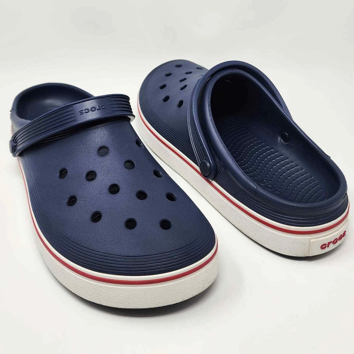 CROCS Shoe Mens 11 Off Court Clog Navy Blue with Red Stripe