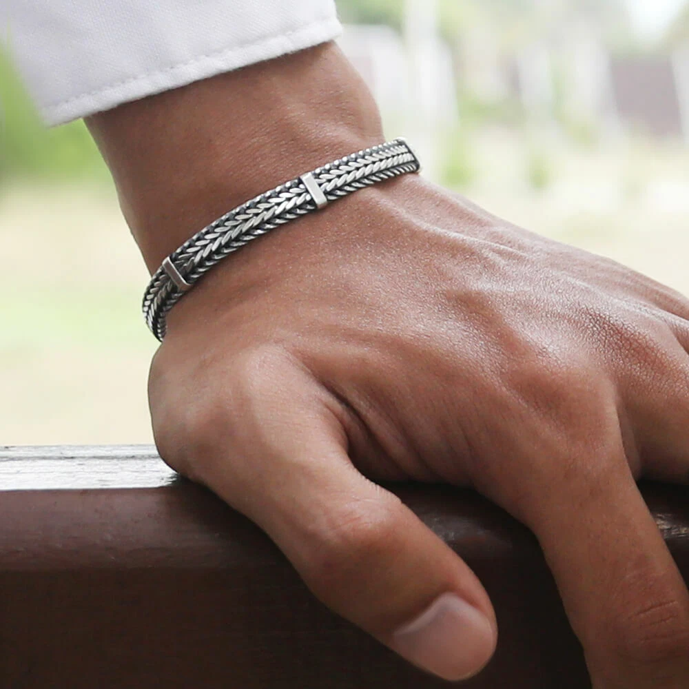 Weave Chain Bracelet for Men - Men's Silver Chain Bracelet - 925 Sterling  Silver | eBay