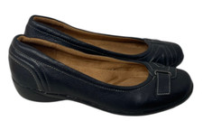 Naturalizer Black Leather Shoes Size 8M Women's Slip-On Wedge Heel Neville 