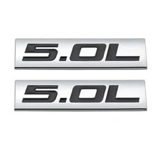 2x Chrome Black 5.0L Emblem 5.0 Logo Car Side Badge Metal Sticker Sport Turbo