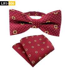 Mens Pre-Tied adjustable Bow Tie Striped Red Purple Bowtie Hanky Wedding Party