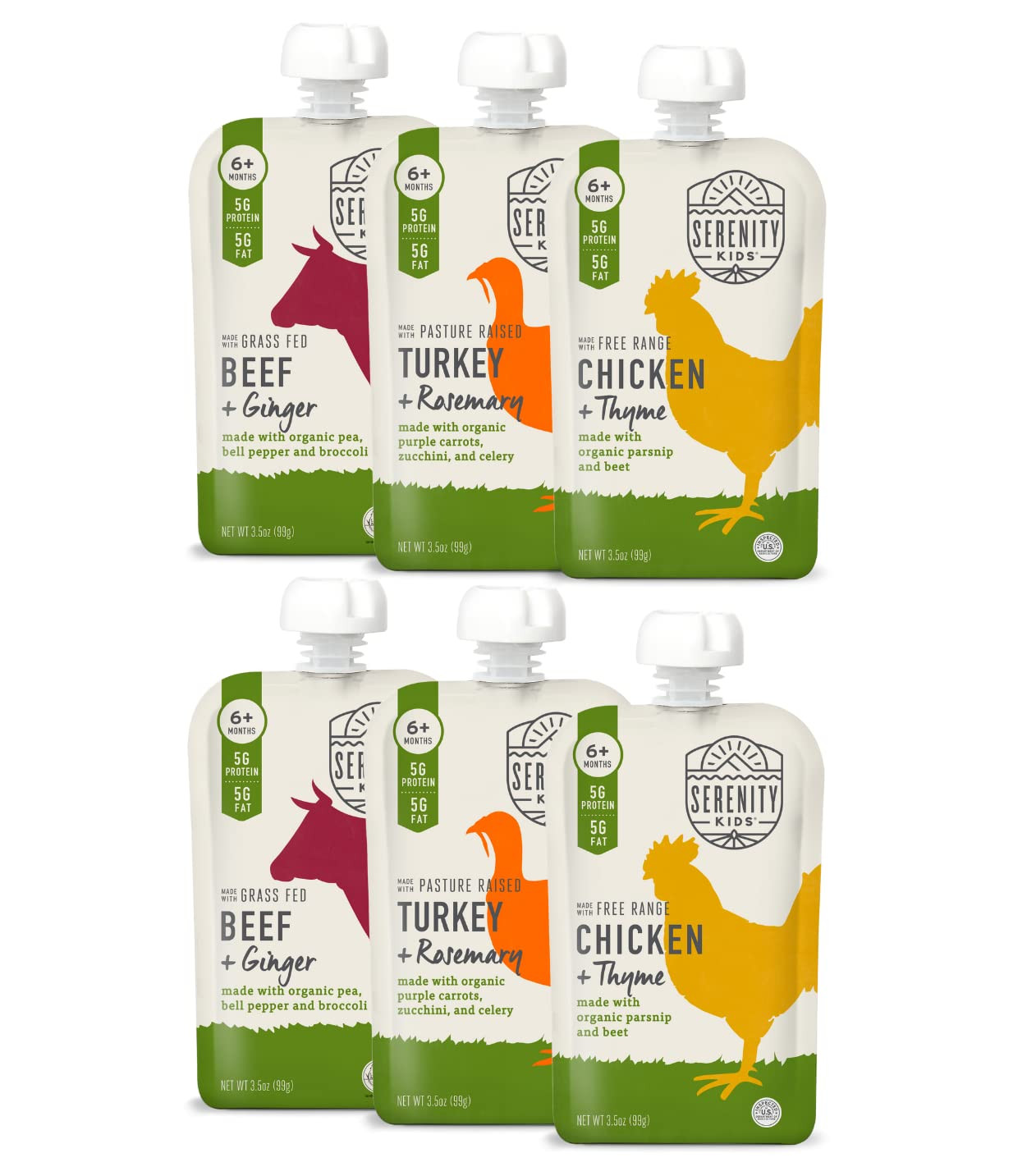 Serenity Kids 6+ Months Baby Food Pouches Puree with Ethically Sourced Meat & Or