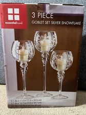 Essential Home 3 Piece Goblet Set Silver Snowflake 