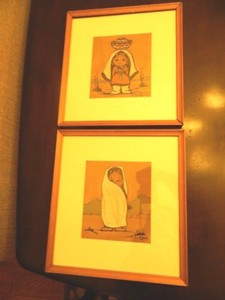 2 VINTAGE Gerda Christoffersen Framed ART PRINTS SOUTHWEST CHILD GIRLS DESERT