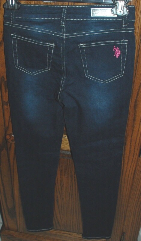Size 10 WORN ONCE Girls US Polo Assn Dark Wash Denim SKINNY Jeans w/ Studs
