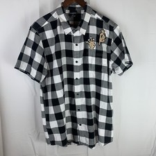 Beetlejuice XL Brand Camp Shirt Black Plaid Tim Burton Adam Maitland Halloween