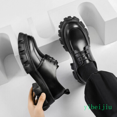 Men's Lace Up Leather Dress Formal Derby Shoes Business Platform Thick Sole 2025