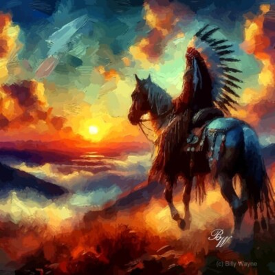 Native American Indian On Horseback in the Mountains 7