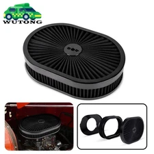 12"x2" BLACK Oval Air Cleaner Top High Flow Washable Cover For Chevy Ford SBC